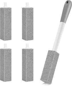 4-Pack Pumice Cleaning Stone with Handle – Replaceable Head Toilet Scrubber for Bowl, Sink, Tub, Grill, and Pool – Long Handle for Easy Use, Home Bathroom Cleaning Tool