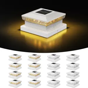 Solar  Cap Light, 4x4 5x5 Fence  Solar Light for Wooden/Vinyl, IP64 & 2 Color Modes for Decorate Deck, Patio, Porch (White, 16 Pack)