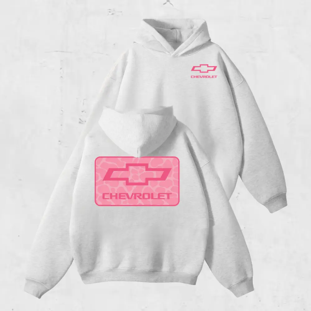 Chevrolet Pink Camo Logo 2 Sided Hoodie, Sweatshirt, T-Shirt, Vintage Racing Graphic, 100% Cotton Unisex Gift for Car Lovers