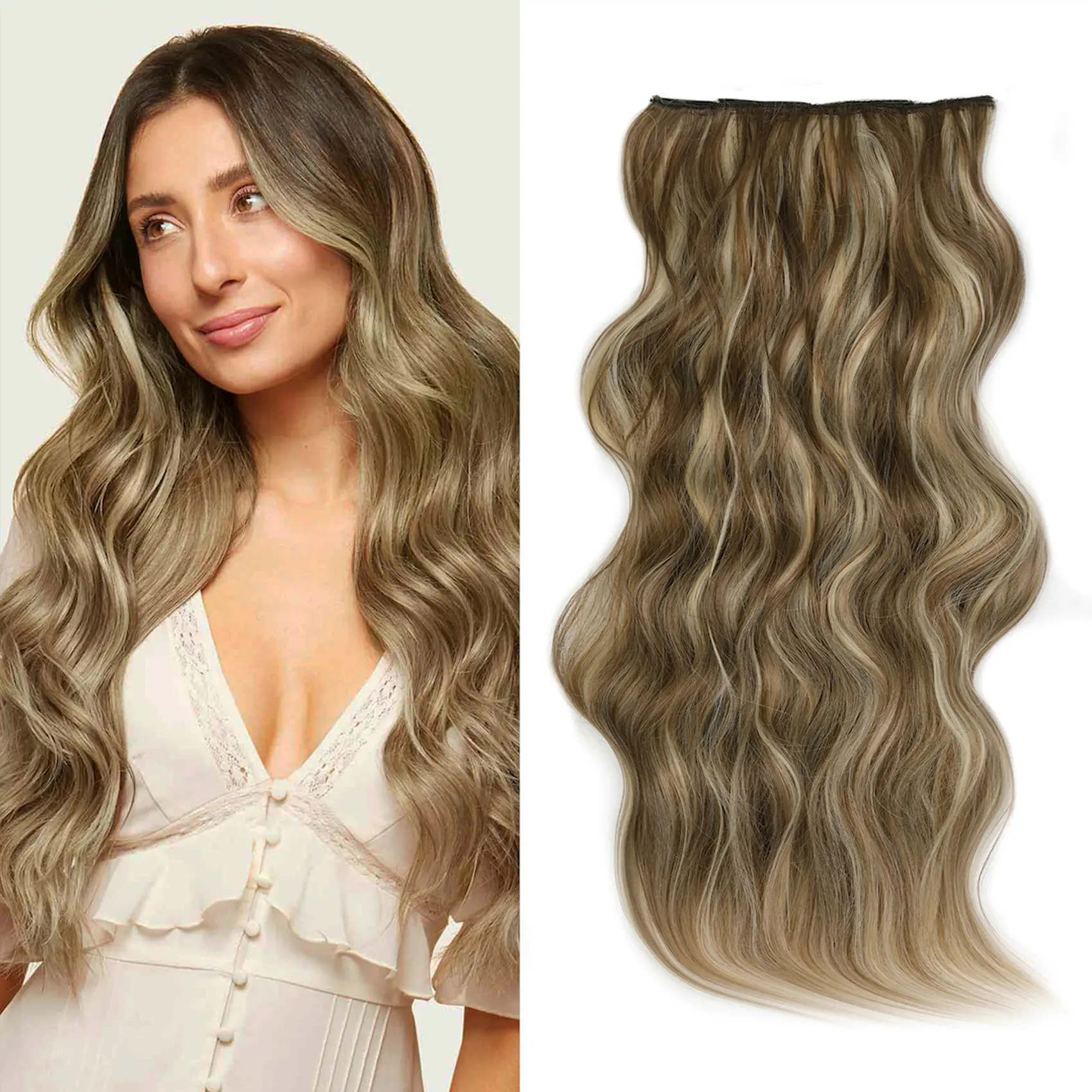 Long Wavy Clip-in Hair Extensions for Women, 24 Inch Dirty Ash Bronde, Soft Synthetic Hairpieces, 4 PCS Thick Double Weft Set, Synthetic Extensions & Pieces, Long Volume Synthetic Extensions & Pieces
