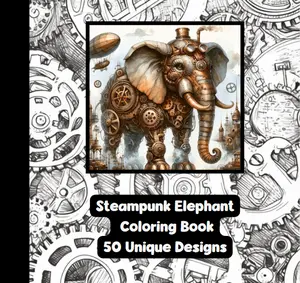 Steampunk Elephants - Adult Coloring Book - 50 Unique Designs - 8.5" x 8.5": Mechanical Wonders and Vintage Charm