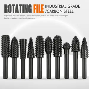 10-Piece Rotary File Set, Heavy Duty, 6.35mm Handle Diameter, Wood Carving Grinding Head, Suitable for Wood, Plastic, DIY Projects, Hardware
