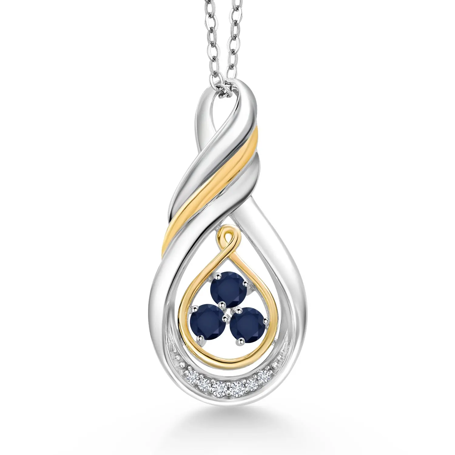 3-Stone Infinity Pendant Necklace For Women | 925 Sterling Silver and 10K Yellow Gold | Gemstone Birthstone and White Lab Grown Diamond | With 18 Inch Chain