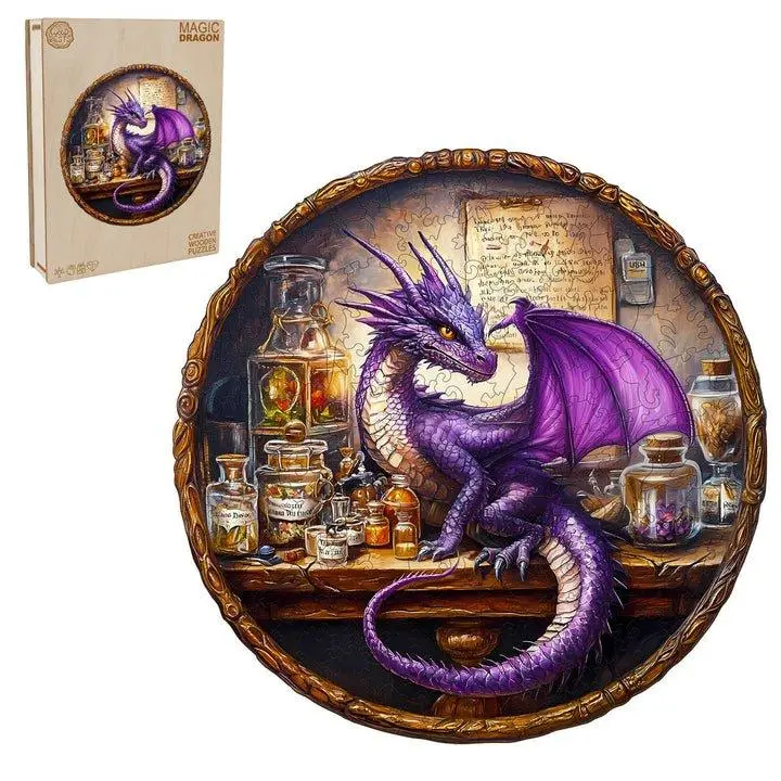 Magic Dragon Wooden Jigsaw Puzzle for Adults and Kids Unique Shape Animal Wood Puzzles Challenging Puzzle Family Game Creative Gifts Laser Cut Durable HDF Wood Puzzle Colorful Floral Beautiful Round Artificial