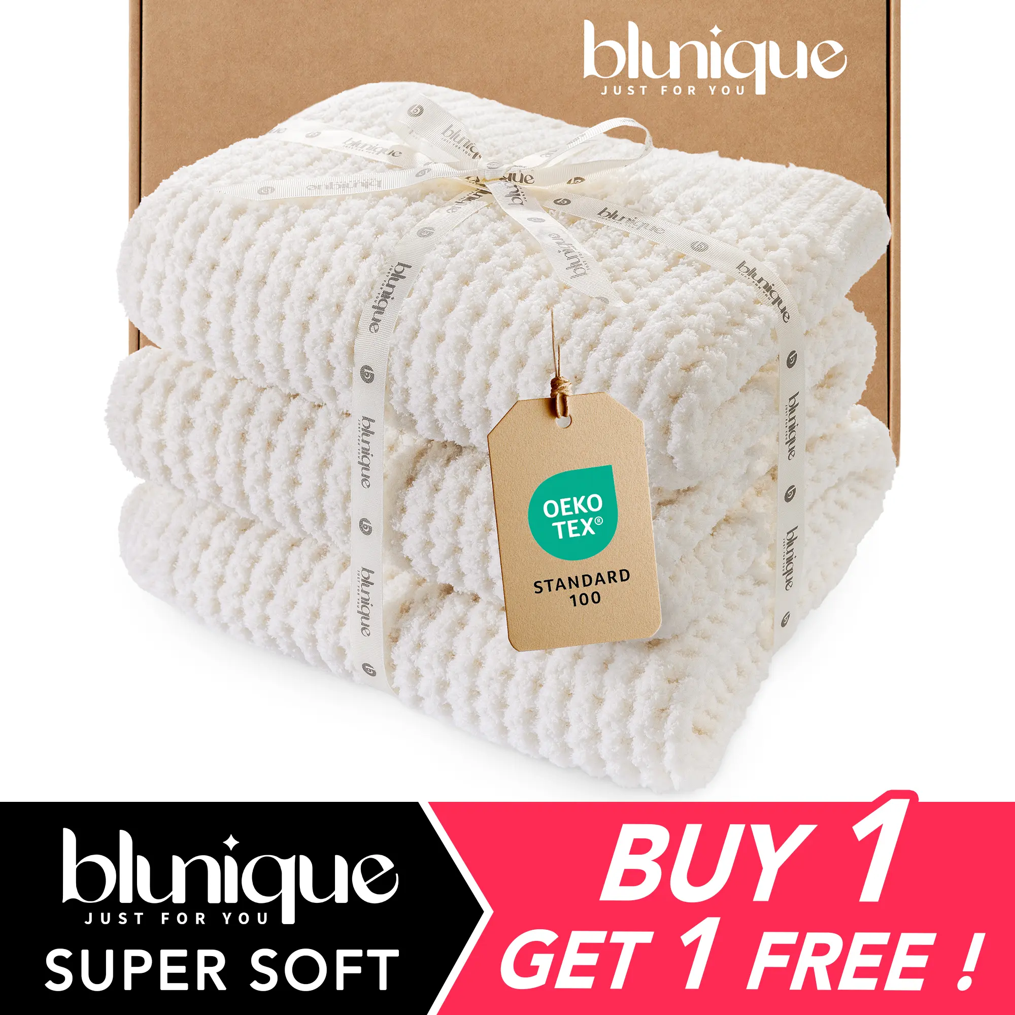 【Buy 1 Get 1 Free】blunique Waffle Knit Twin Blanket, Deals For You Days，Luxury Cozy Chunky Knit Twin Blanket for Couch,  Thick Ultra-Soft Feather Yarn Knitted Blankets for Sofa, Bed, Home Decor