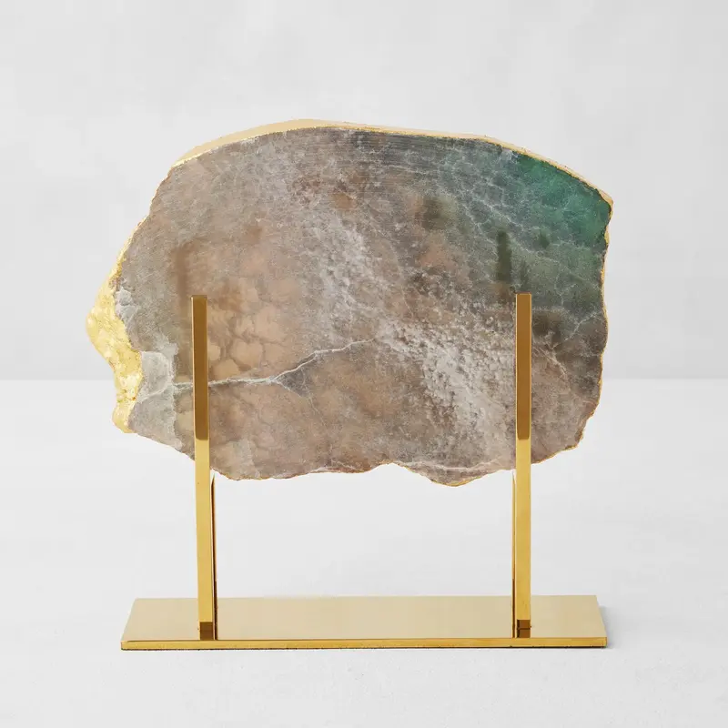 Z Gallerie Fluorite Slab On Stand Natural Stone Quartz Geodes Polished Gemstone Moonstone Crystal Malachite