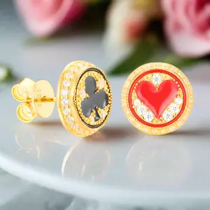 Round Poker Diamond Option Earrings