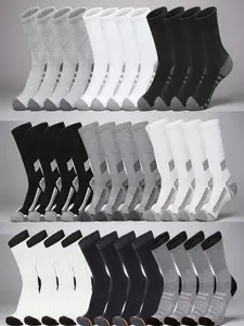 36 Pairs Men's Socks, Colorblock Crew Socks, Shock Absorbing Anti-Slip Durable Sports Socks, Teen Basketball Socks, Outdoor Hiking Breathable Socks, Large Size, Moisture-Wicking, Sweat Wicking Socks, Comfortable Soft