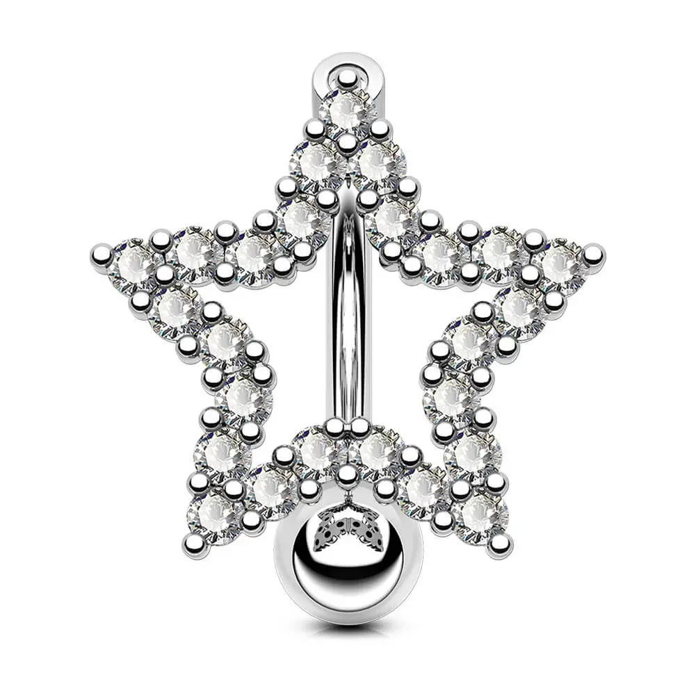 Oufer 14G Star Shape Reverse Dangle Belly Button Rings with Clear CZ Gems Belly Button Piecing