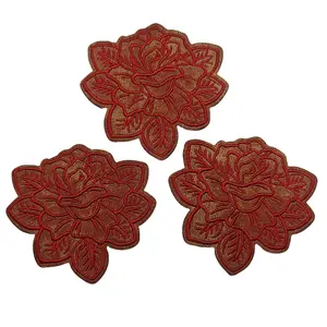 Leather Roses Iron On Patches - Red Floral Design for DIY Projects and Clothing Accessories