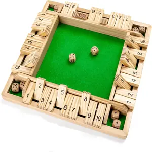 Wooden Shut The Box Family Board Game, 2-4 Players, 4-Sided 12-Inch Large Board, 2 Dice with Rules, Wooden Material Addition Game for Kids & Adults, Ideal Holiday & Birthday Gift, Family Board Games