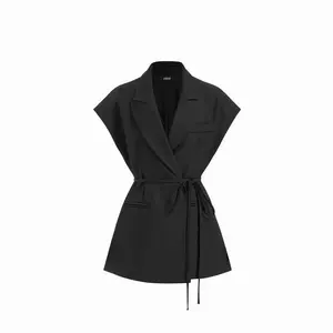 Cider Collar Oversized Belted Sleeveless Blazer Vest