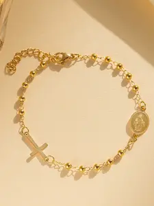 Saint Mary Bracelet for Women, Stainless Steel Cross Beaded Jewelry, Religious Fashion Accessory, Ideal for Daily Wear, Prayer, Holidays, Gifts