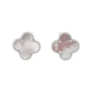 Pre-owned Van Cleef & Arpels Vintage Alhambra Earrings 18K White Gold and Mother of Pearl by Rebag