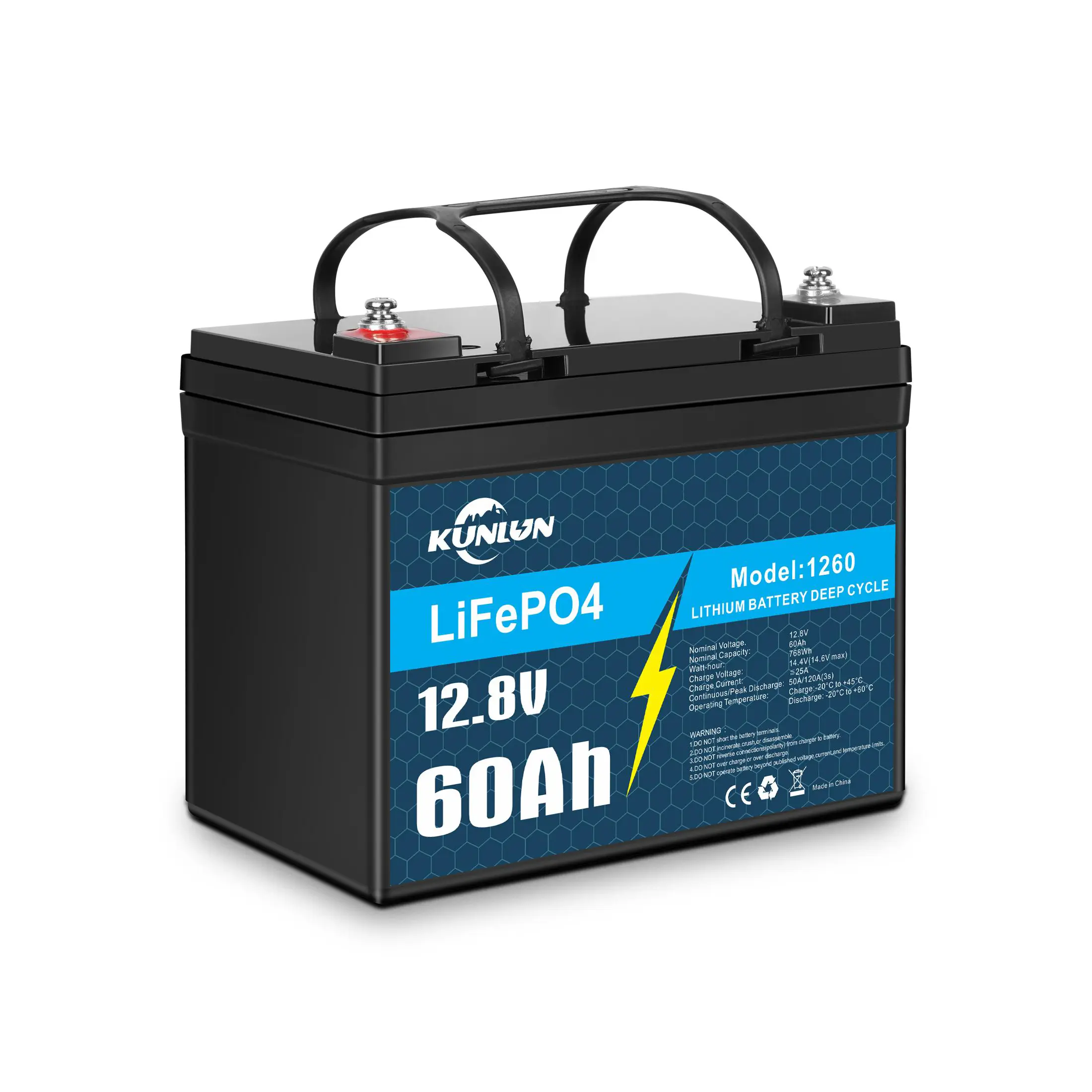 12V 60Ah Lithium Iron Phosphate Battery with Built-in BMS, 4000+ Cycles, Grade A Cells, IP65 Waterproof, Rechargeable LiFePO4 Battery for Solar Power, Camping, Off-Grid Energy Storage, Fish Finder