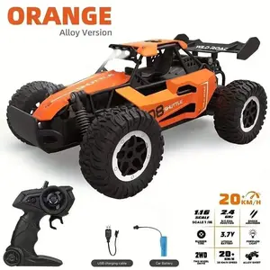 Orange Alloy Version 1:16 Scale All-Terrain Monster Truck with LED Headlights 2WD Off-Road 2.4GHz 20 km/h RC Toy for Outdoor Enthusiasts