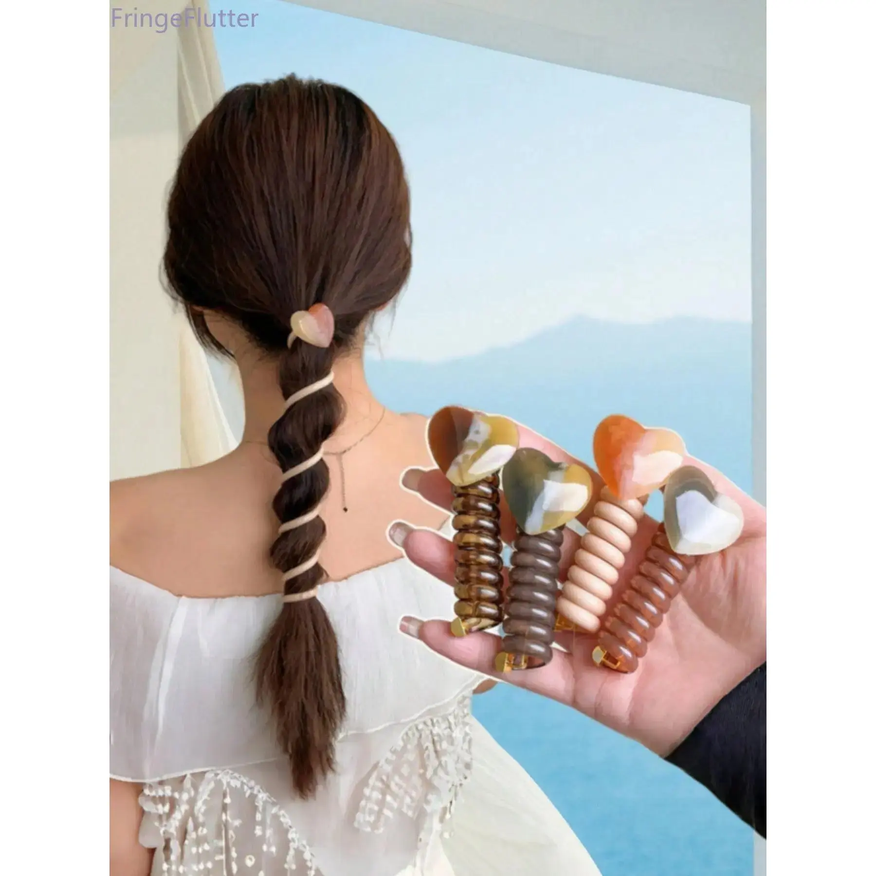 Women's 4-Piece Vibrant Heart-Shaped Spiral Head Bands - Female Cute Hair Accessories with Playful Twist, Elegant Ponytail Holders for Leisure & Daily Wear