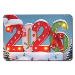 Diatom mud floor mat  Festive 2026 Christmas Display Illuminated Numbers with Santa Hat, Bow & Snowy Village Scene Under Starry Sky