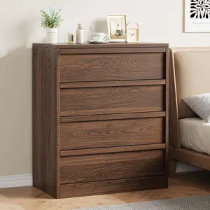 4 Drawers Nightstand for Bedroom, 39in Tall Small End Side Table with Large Storage & Anti-Tip Design, Modern Bedside Table Organizer for Living Room, Entryway - Walnut