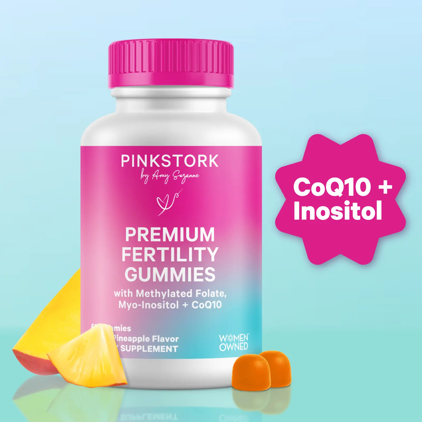 Pink Stork Fertility Gummies | Hormone Support for Women with CoQ10, Myo-Inositol, Methylated Folate, and Zinc | TTC Support Multivitamin - Vegan, Gluten-Free, Made in USA, Women-Owned Optimum Conception Support, Chewable Vitamins