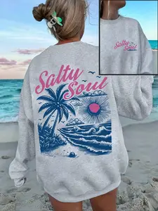 Vintage 90s Babe Letter Print Fleece Pullover, Casual Holiday Style Round Neck Sweatshirt, Fall & Winter Thick Fabric Loose Fit