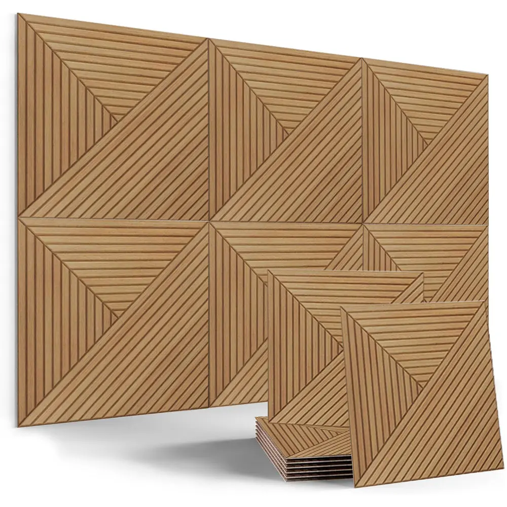6pcs 3D Wood Grain Polyester Fiber Acoustic Panels | Decorative Grid Wall Stickers for Noise Reduction & Sound Absorption