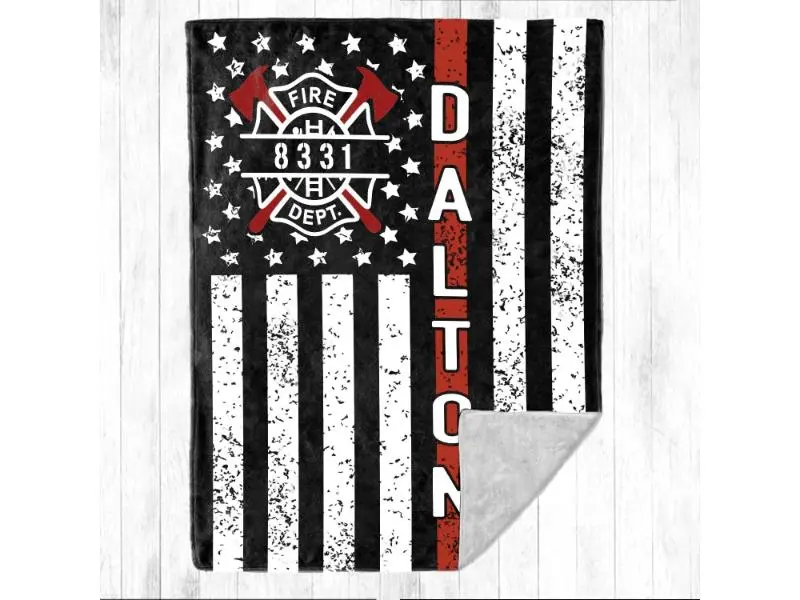 Personalized firefighter throw blanket with geometric design, ideal as a gift for firefighters' birthdays and promotions