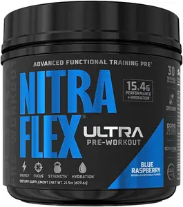 GAT SPORT Nitraflex Ultra Sugar-Free Edible Fitness Supplement Powder - High-Stim Healthcare Formula with L-Citrulline, Beta-Alanine, Caffeine - Boosts Energy, Focus, Muscle Pumps - 30 Servings, Blue Raspberry, Supplement For Fitness