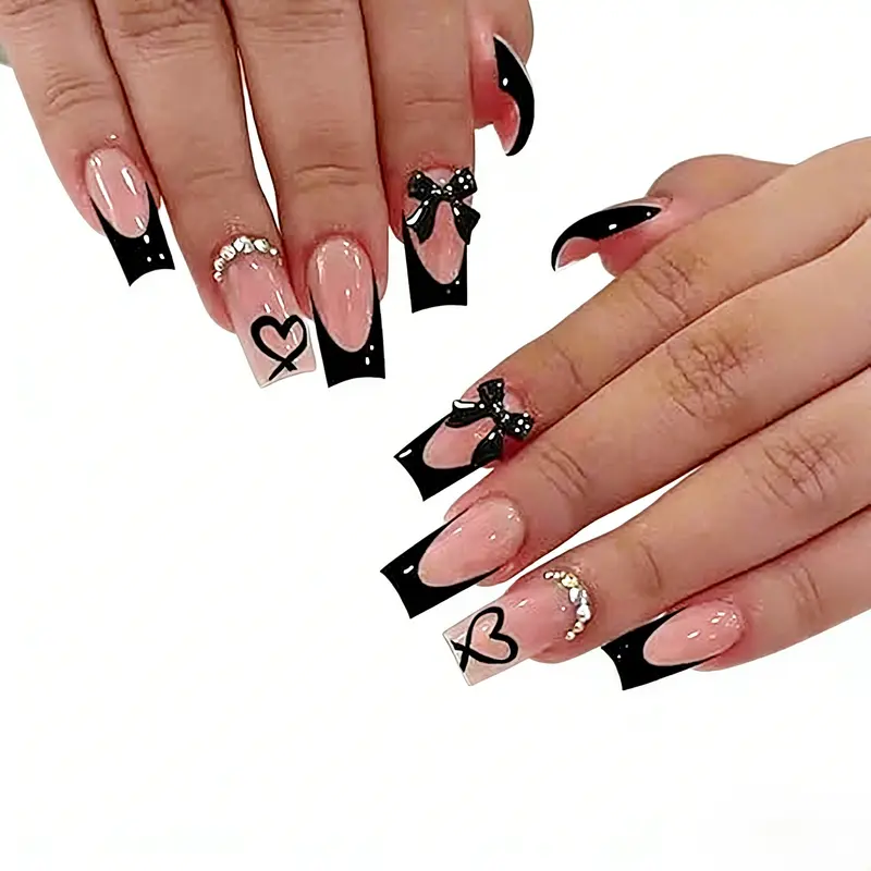 Valentine’s Limited! 2 Styles Goth/Soft Girl Nails (24pcs/Box) + Jelly Glue & File  Viral 2026 Acrylics Reusable