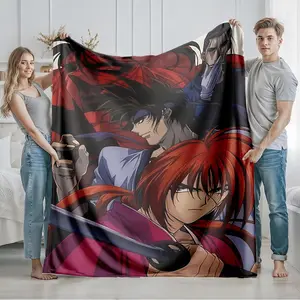 1 piece Rurouni Kenshin and Vampire Hunter D Character Compilation themed flannel blanket - Modern design flannel blanket, suitable for sofas and beds, all-season use, super soft and comfortable, digital printing, 100% polyester material, machine