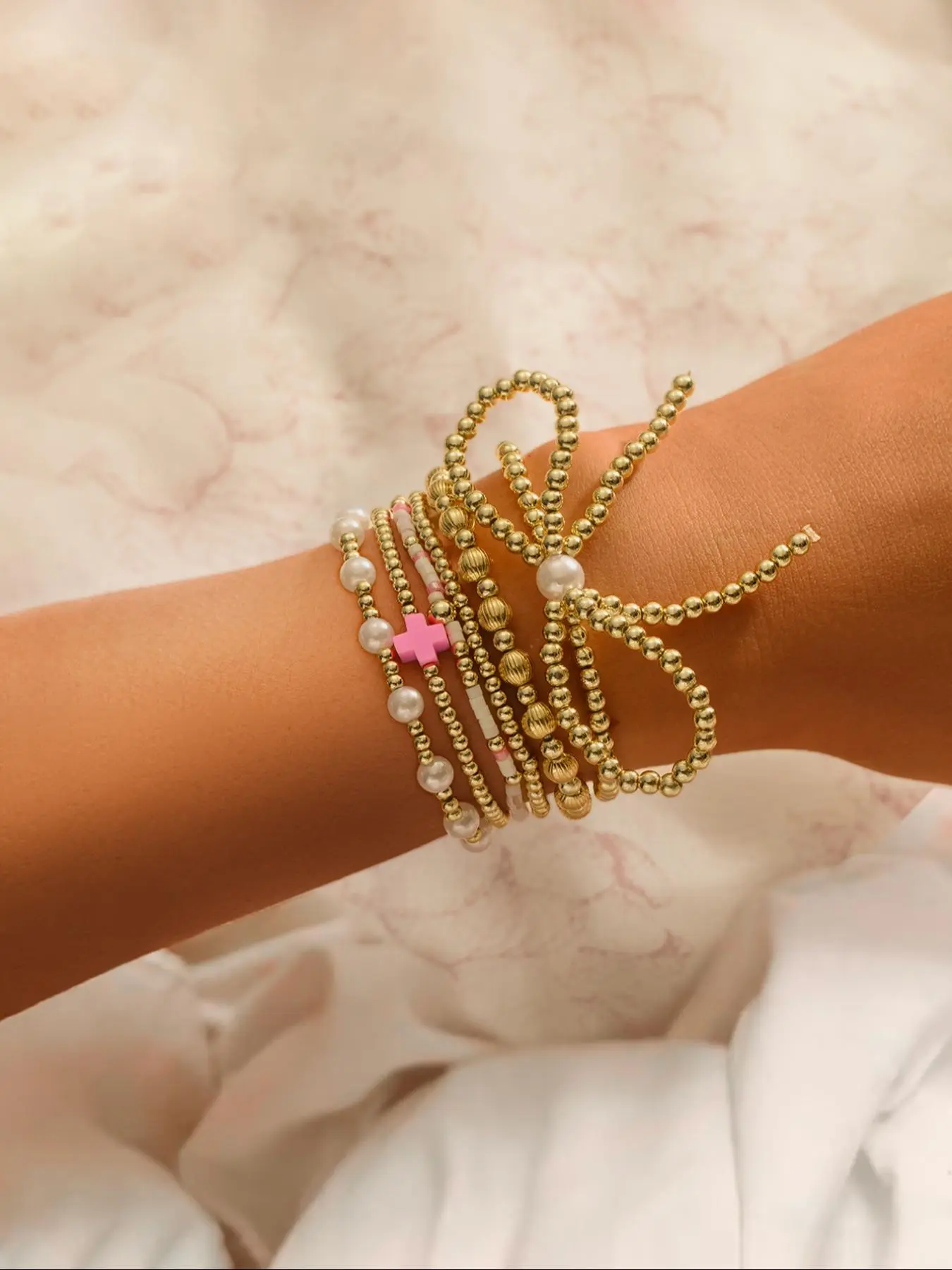 Boho Style Beaded Bracelet Sets, Fashionable Cross & Bow Charm Decor Stackable Bracelet for Women & Girls, Trendy All-match & Exquisite Jewelry for Birthday Gift, Gifts for Wife