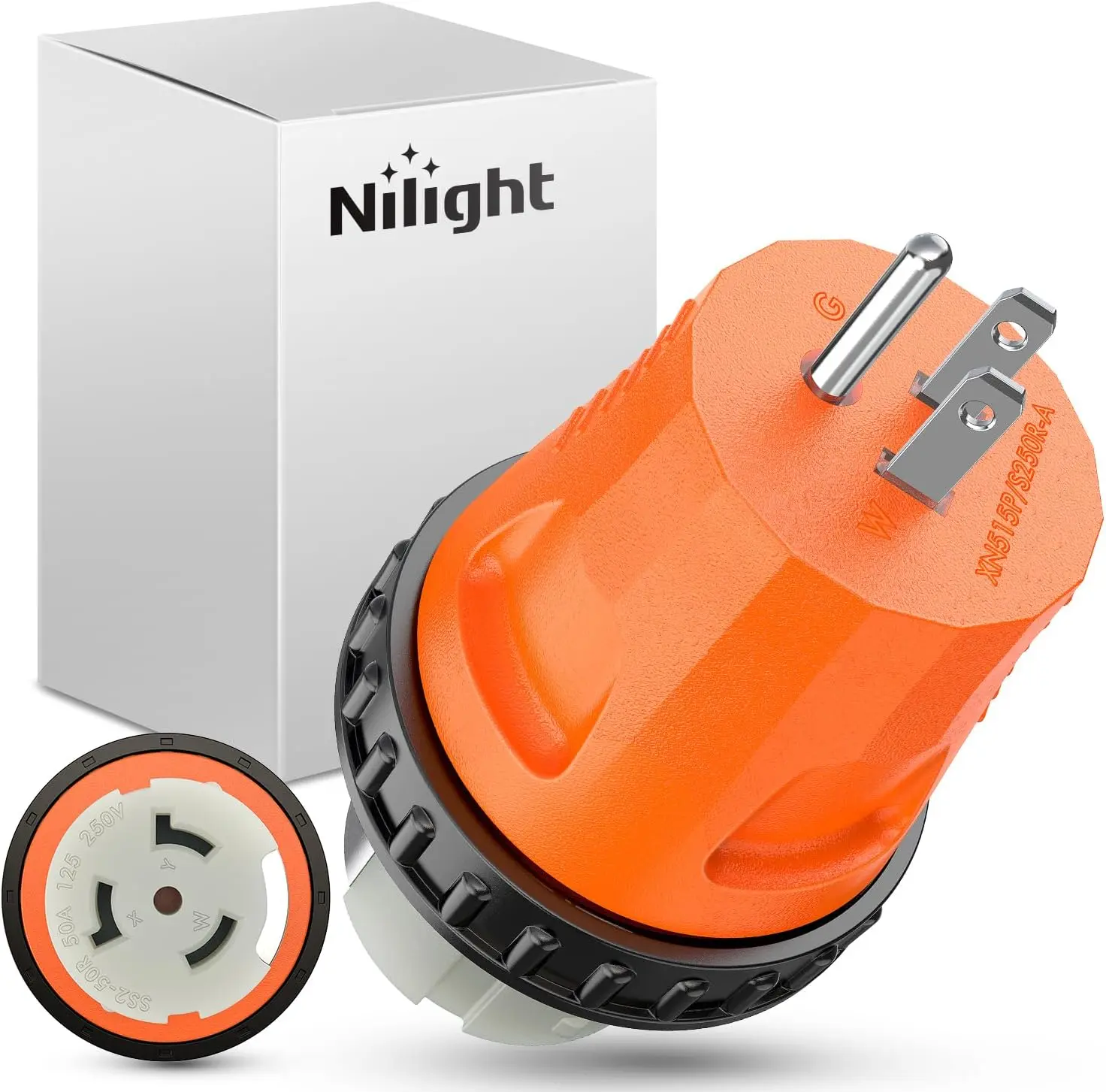 Nilight RV Power Adapter - 15A-50A, 110V Twist Locking Connector, 5-15P Male Plug, SS2-50R Female Receptacle, Camper Electrical Converter for Generator Power Supply