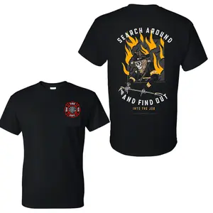 Cotton - "Search Around Find Out" Skeleton Firefighter Graphic Tee, Double-Sided Fire Dept Inspired Shirt, Casual Streetwear T-Shirt ,Graphic tee for men and women,gift for him and herOversizedTee UnisexTshirt