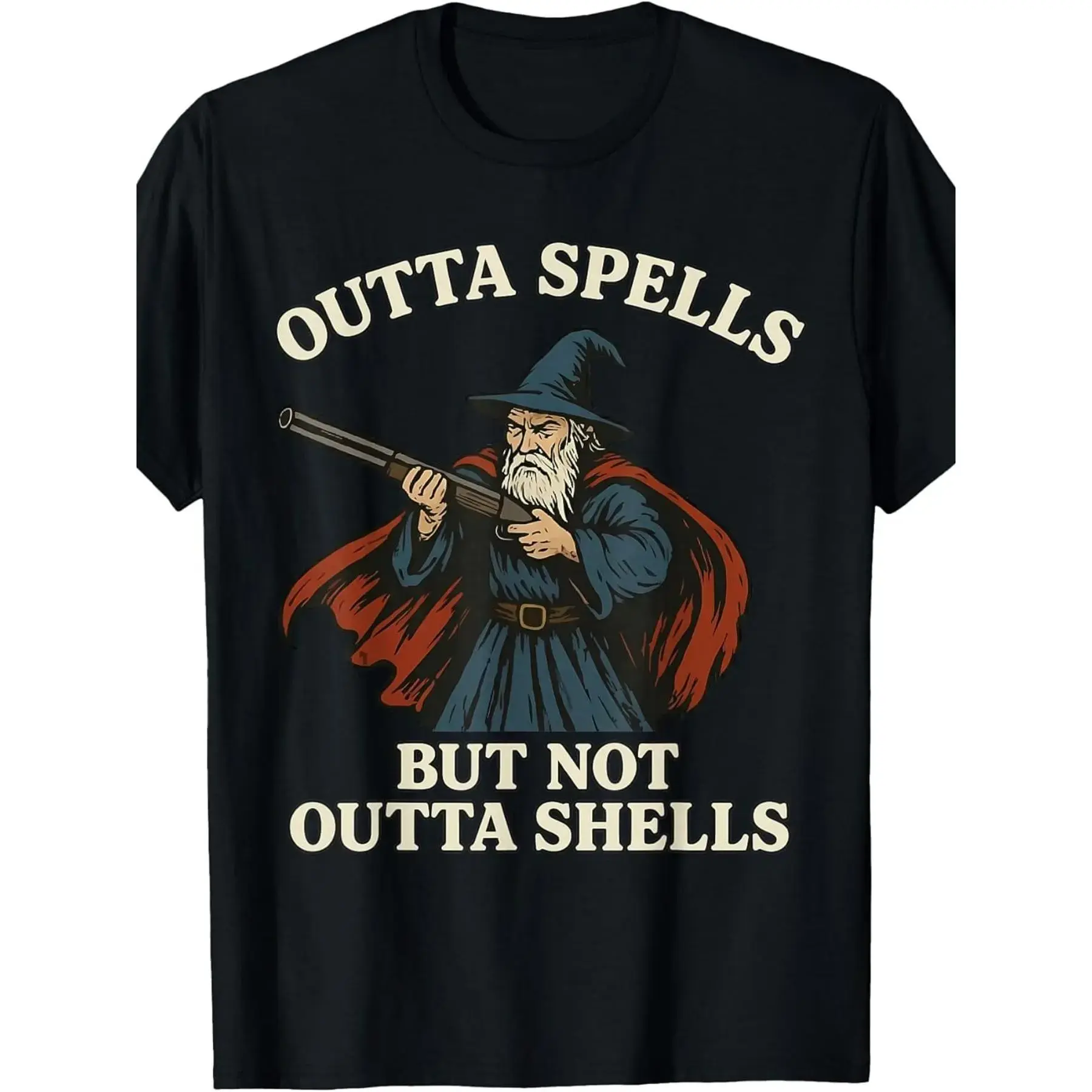 Outta Spells But Not Outta Shells Wizard Fantasy Meme T-Shirt | Fashion Boutique, Casual Wear, Crew Neck, Vintage Style, Regular Fit, Slight Stretch Fabric, Drawing Pattern, Perfect for Adults - TikTok Shop