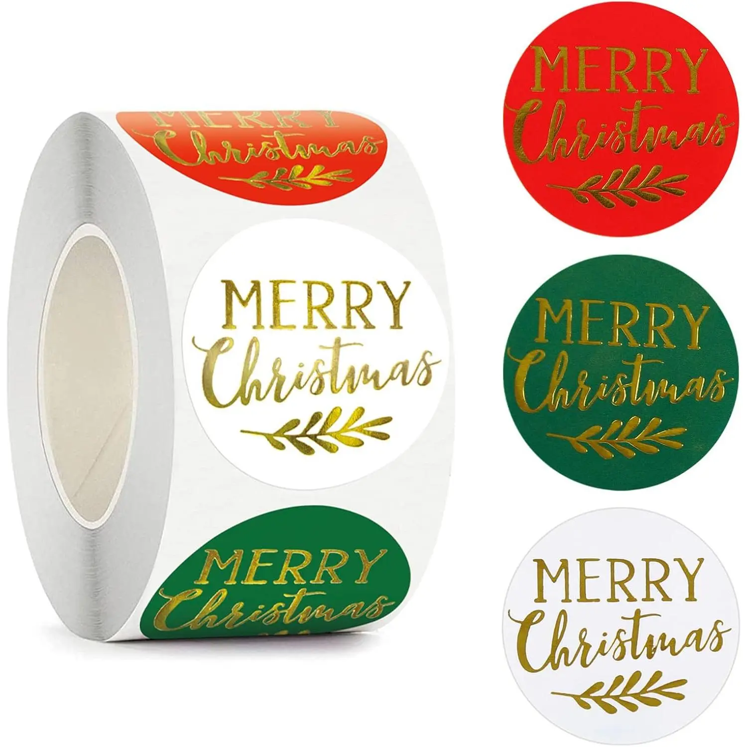 500 count Merry Christmas Stickers - 1.5 inch  Foil Roll Labels & Envelope Seals for Presents & Crafts