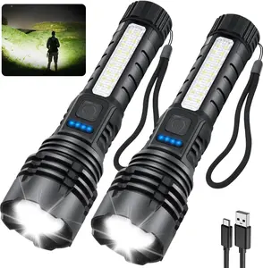 2PCS Rechargeable Flashlights High Lumens, 7Mode Super Bright Flashlight Powerful, Adjustable Tactical Flash Light High Powered, LED Flashlights for Home Emergency Hunting Camping Essentials Gear