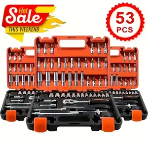 53-piece screwdriver set, metric (8 to 22 mm), car/bicycle repair mechanical tool combination, 1/2 *1/4 size, with ratchet handle, extension rod, connector and storage box