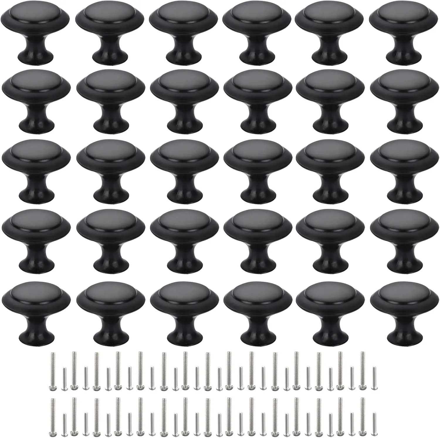 Cabinet Knobs, 30 count 30mm Dresser Knobs,  Drawer Knobs, Metal Furniture Handles, Black Zinc Door Knobs for Closet- 1-1/6 Inch Diameter Round Drawer Pulls Kitchen Knob Hardware with Screws DIY