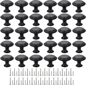 Cabinet Knobs, 30 count 30mm Dresser Knobs,  Drawer Knobs, Metal Furniture Handles, Black Zinc Door Knobs for Closet- 1-1/6 Inch Diameter Round Drawer Pulls Kitchen Knob Hardware with Screws DIY