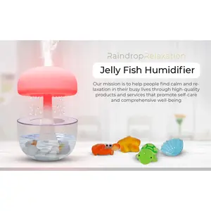 RaindropRelaxation - Jelly Fish Humidifier – Water Drip & Essential Cloud Oil Diffuser for Home Aroma – Bedroom Night Light & Waterfall Lamp & Atomizer with Calming Rain Sounds