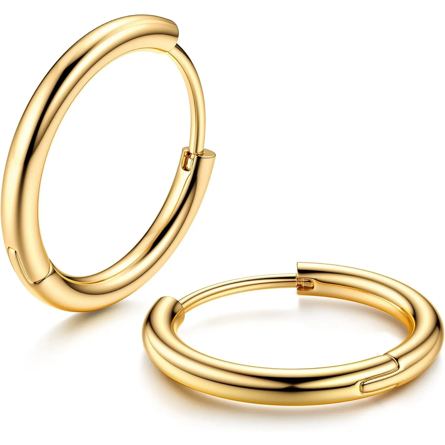 MILACOLATO G23 Solid Titanium Hoop Earrings Implant Grade Hypollergenic Small Huggie Hoop Earrings Hinged Sleeper Cartilage Earrings for Women Men8mm 10mm 12mm, Fashionable Hoop Earrings, Earring Stack