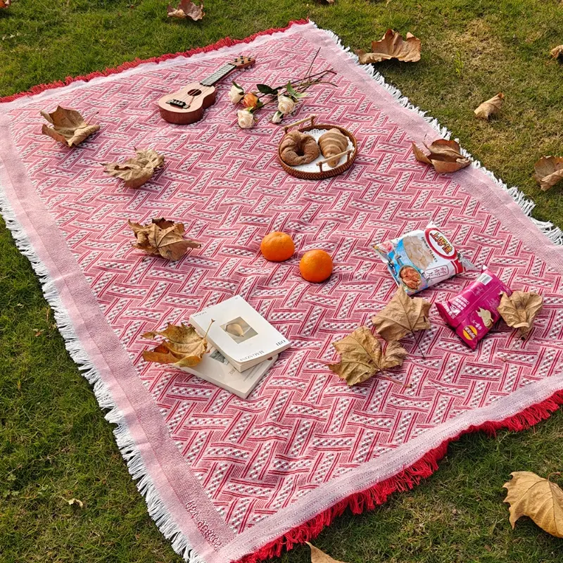 Bohemian Style Outdoor Picnic Blanket, Cotton Woven Camping Mat, Waterproof Beach Blanket, Tablecloth, Tent Floor Mat, Portable Travel Rug, Home Decor Tapestry & Wall Hanging, Camping Equipment, Camping Accessory, Camping Supplies, Picnic Essentials