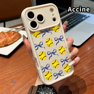 Phone Case for iPhone 17 Pro Max 16 Plus 15 14 13 12 11 Air E Softball Bow Dream Shockproof Silicone TPU Bumper Drop Protection Soft Cover