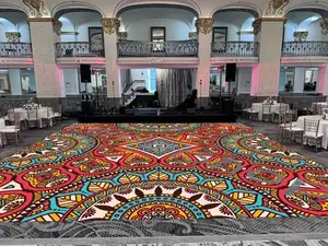 Mandala Sangeet Ceremony Dance Floor Wrap Custom Indian Wedding Full-Color Print Removable Gloss Vinyl Low-Tac Decal for Banquet Halls