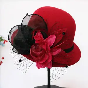 Autumn and winter woolen hat Korean style versatile flower basin hat elegant fisherman hat female trendy British style fashion hat trend