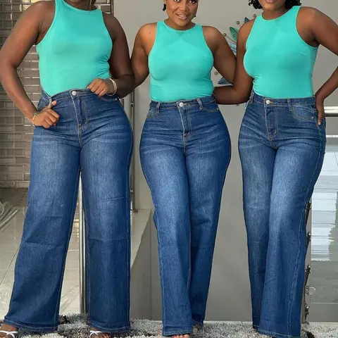Women's Wide-Leg Denim Jeans Pants, Streetwear Denim Pants, Casual Loose-Fitting Basic Design All-Season Wearable, New Year & Fall Collection, Plus Size Available, Womenswear