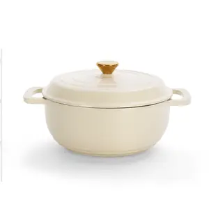 Cast Iron 5QT Cooking Pot Ceramic White Enamel Pot with Two Silicone Gloves for Cookware