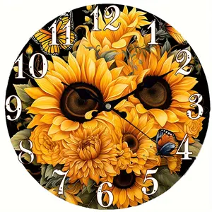 Sunflower & Butterfly Pattern Wall Clock, 1 Count Battery Powered Round Wall Clock without Battery, Home Decor for Living Room Bedroom Office
