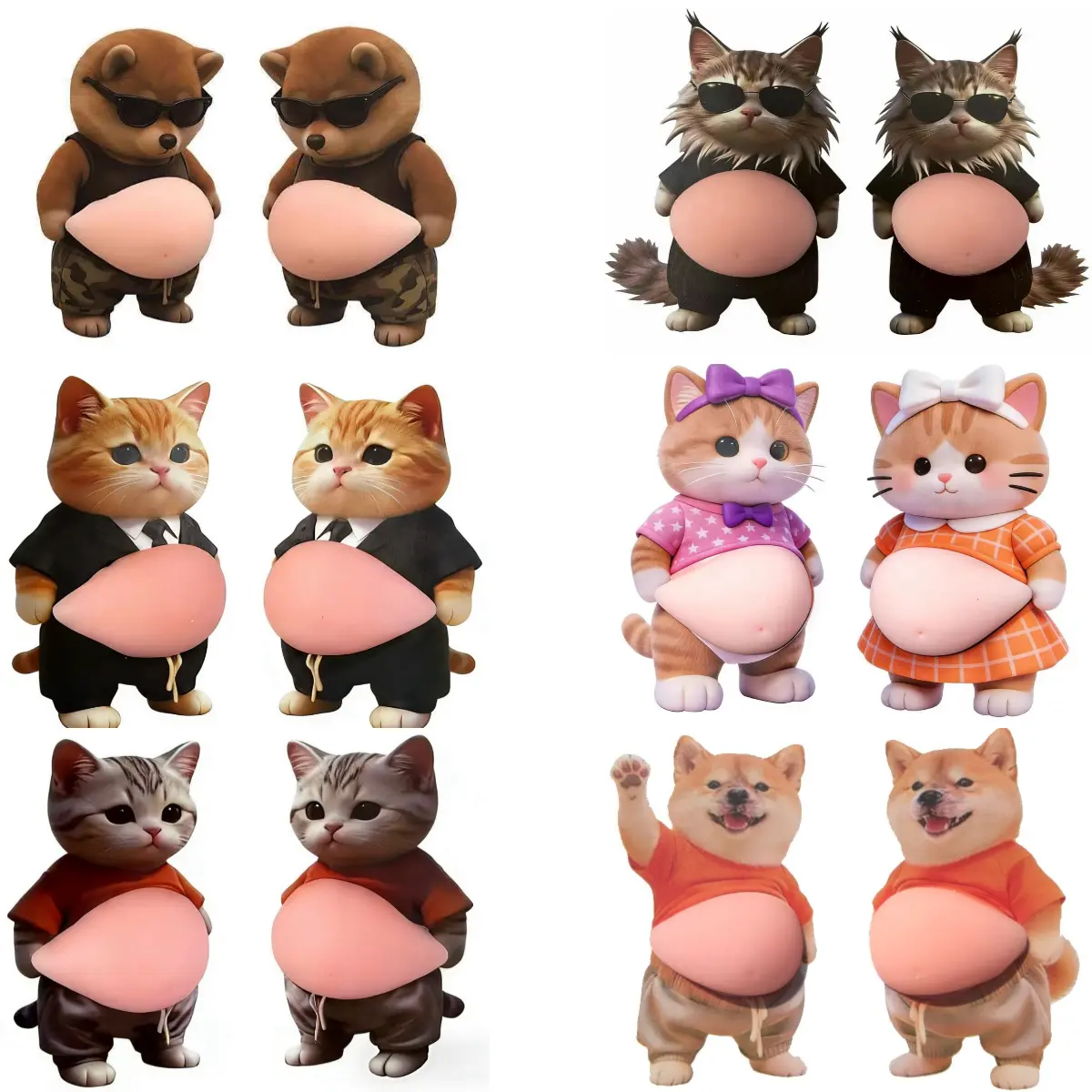 6 Pairs Ultra-Soft Silicone Anti-Collision Stickers | 3D Big Belly Animal Squishy Stickers, Squishy Cat Fidget Stickers, Stress-Relief Soft Silicone Squeeze Decals, Multi-Use for Phones, Water Bottles, Doors, Windows & Home Decor