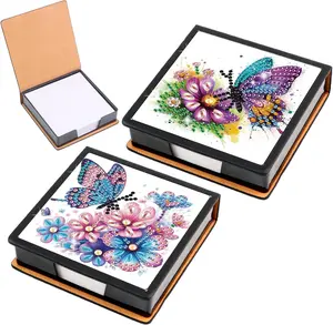 2 Pcs Butterfly Diamond Painting Kit Note Box - Memo Paper Storage Box Sticky Note Holder Diamond Art Memo Pad for Office Desk